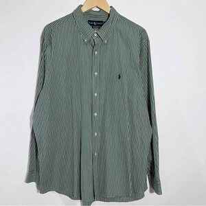 Ralph Lauren Custom Fit‎ Button Down Shirt Green Striped 18 34/35